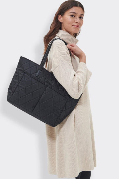 BARBOUR QUILTED BLACK TOTE BAG 