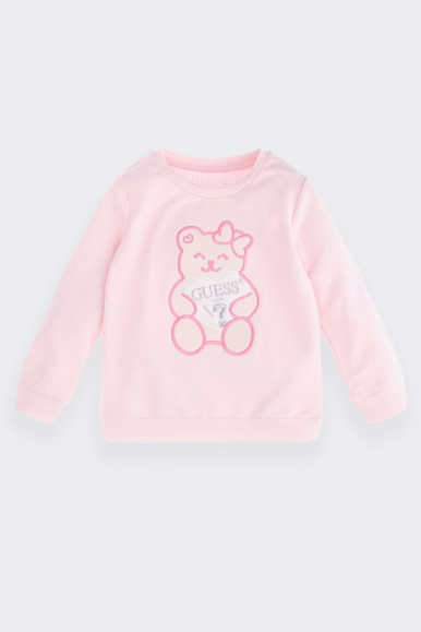 PINK SWEATSHIRT WITH EMBROIDERED GUESS BEAR 