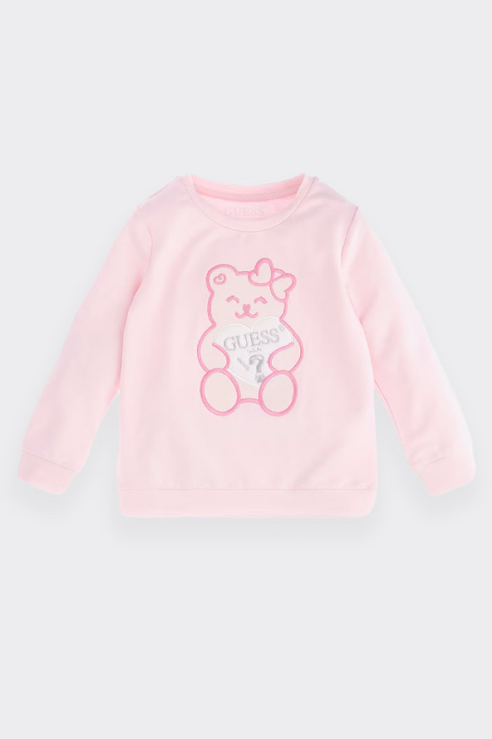 Girl's sweatshirt made of soft stretch cotton. Round neck and button fastening. Embroidery detail on the front. Ribbed elasticat
