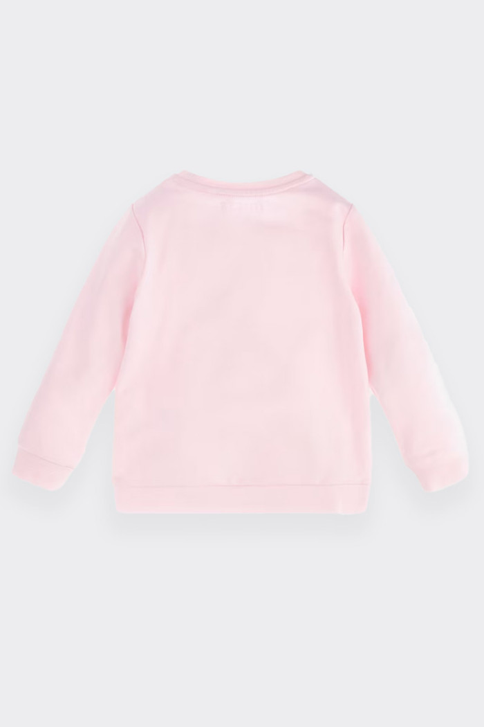 Girl's sweatshirt made of soft stretch cotton. Round neck and button fastening. Embroidery detail on the front. Ribbed elasticat
