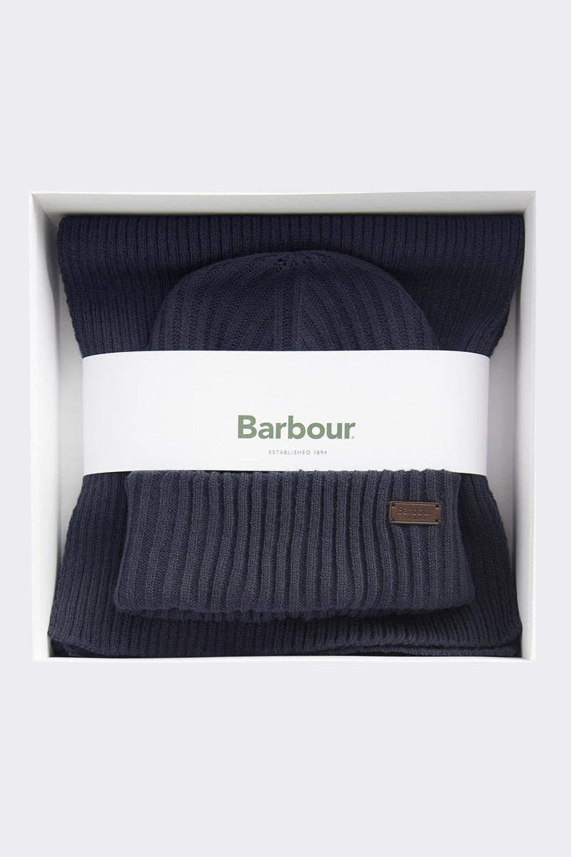 BARBOUR BLUE CAP AND SCARF GIFT SET 