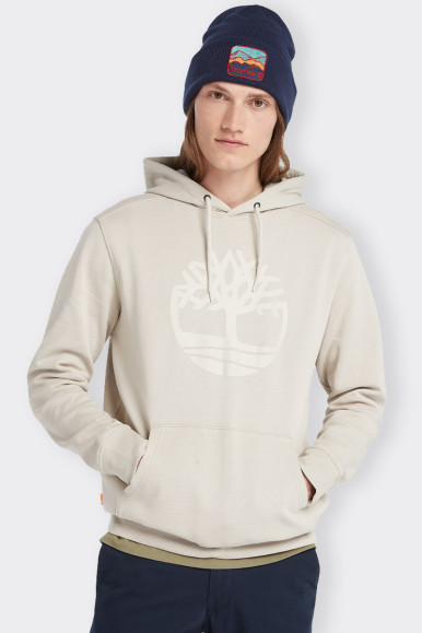 Men's hooded sweatshirt in cotton blend with practical pouch pocket. Ribbed cuffs and hem and brand logo printed on the front. I