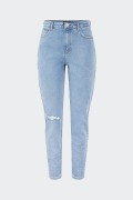 Pieces BLUE RIPPED HIGH-WAISTED JEANS