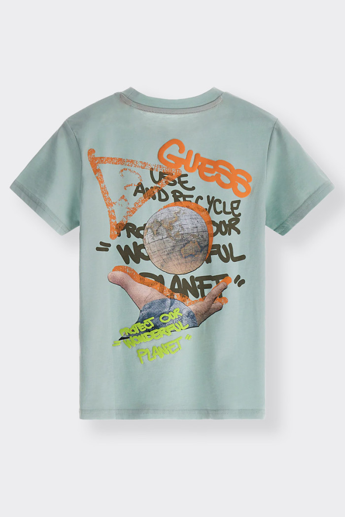 Guess T-SHIRT SAVE THE PLANET TURCHESE