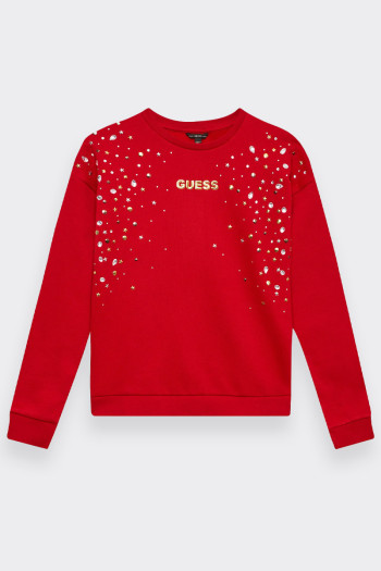 SWEATSHIRT WITH RHINESTONE AND RED TEXTURE GUESS 